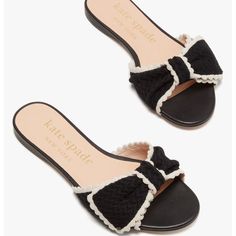 New With Tag Kate Spade Tango Slide Sandals Black Summer Sandals, Kate Spade Sandals, Shoes 2022, Black And Black, Hold Me Tight, Glass Slippers, Princess Shoes, Trainer Heels, Shoe Inspiration