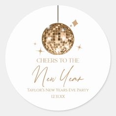 a new year's eve party sticker with a disco ball