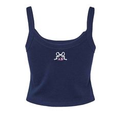 Introducing the Monogrammed 'Tiny Bow' Baby Tank, a sweet and personalized addition to your little one's wardrobe. Crafted with soft and gentle fabric, this adorable tank top offers comfort and style. Cute Fitted Tank Top, Cute Fitted Tank Top For Loungewear, Cute Cotton Sleeveless Camisole, Blue Cotton Tank Top, Cute Camisole Tank Top For Loungewear, Cute Cotton Sleeveless Vest, Cute Sleeveless Cotton Vest, Blue Cotton Tank Top With Straps, Cute Sleeveless Tops For Loungewear