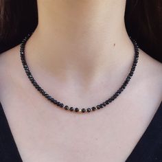 High Quality Sparkling 16” Inches Black Tourmaline Rondelles Chocker Necklace. Genuine Faceted Black Tourmaline Beads With 14k Yellow Gold Filled Beads. Can Be Worn Alone For The Minimalist Look Or Layered With Other Necklaces 4mm Black Tourmaline Faceted Beads 14k Gold Filled 6mm Spring Ring Clasp And Beads. Black Single Strand Necklace For Gift, Elegant Black Single Strand Crystal Necklace, Elegant Black Rondelle Beaded Necklaces, Black Faceted Round Necklace, Elegant Black Spinel Beaded Necklace, Black Rondelle Jewelry As A Gift, Black Gemstone Necklaces With Round Beads, Black Rondelle Beaded Necklaces, Black Beaded Rondelle Jewelry