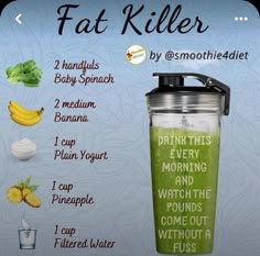 a green smoothie with ingredients labeled on it