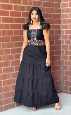 This Beautiful Mexican Paloma  Dress is the perfect dress for a special event or Mexican Fiesta. The off the shoulder design and slit up the leg makes it flirty and fun. It reflects the Mexican culture through its unique embroidered design and vibrant colors. It has elastic on the back and laces to tie for an adjustable and comfortable fit. It is embroidered by Artisanal Machine and hand manipulated by Mexican Artisans in Oaxaca Mexico. It's made out of Manta and is full of embroidered multicolor flowers. One Size S M L Mexican Plus Size Outfit, Plus Size Mexican Dress, Traditional Mexican Dress For Women, Mexican Attire Women, Mexican Culture Outfits, Mexican Fashion Modern, Mexican Inspired Dress, Mexican Party Dress, Dress Latina