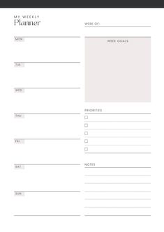 a printable planner with the words, my weekly planner written in black and white