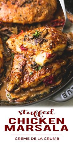 chicken marsala in a pan with the title above it