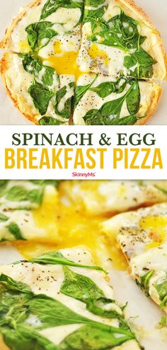 spinach and egg breakfast pizza on a plate