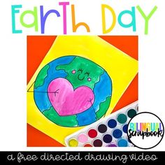 an earth day art project for kids with the words, free directed drawing video on it