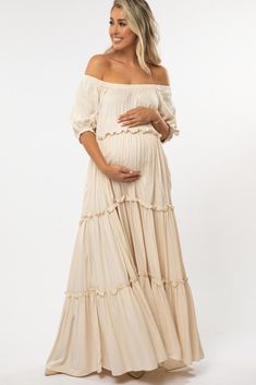 Boho Baby Shower Dress, Flowy Maternity Dress, Maternity Photo Dress, Boho Maternity Dress, Boho Maternity, Off Shoulder Neckline, Shower Outfits, Maternity Wardrobe, Maternity Maxi Dress