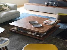 TEAM 7 c3 coffee table in walnut. photo: TEAM 7. Available in Canada from The Mattress & Sleep Co. Center Table Living Room, Coffee Table Design Modern, Center Tables, Mirrored Coffee Tables, Low Coffee Table, Solid Coffee Table, Coffee Table Ideas, Centre Table, Solid Wood Coffee Table