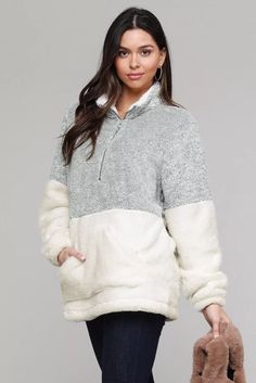 Product Name: Oversize Fluffy Fleece Pullover Zip Neck Multi Color Item NO. LC85145-1011 Weight: 0.682 kg = 1.5036 lb = 24.0568 oz Category: Outerwear, Sweatshirts & Hoodies Size Guide: Small (4-6) Medium (8-10) Large (12-14) Extra Large (16-18) 2X Extra Large (18-20)   *Zipped turtleneck, cozy oversize fit *Pullover design with kangaroo pocket on the front *Ultra soft pile fleece keep you warm and fashionable *Heavyweight outwear suitable for cold temperatures *Simple fashion essential wardrobe for blustery winter weather Gray Winter Tops With Soft Texture, Gray Soft Texture Tops For Winter, Gray Soft Texture Winter Tops, Soft Fleece Tops For Winter, Winter Fleece Tops With Soft Texture, Soft Fleece Winter Tops, Cozy Crew Neck Fleece Jacket For Fall, Fleece Tops For Cold Weather And Winter, Cozy Fleece Sweater With Soft Texture