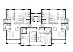 the floor plan for an office building with four floors and several rooms, including one bedroom