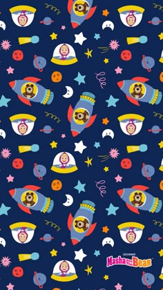 an image of children's wallpaper with space animals