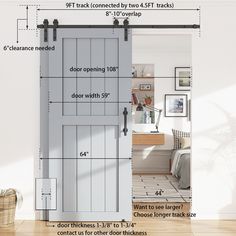 an open door is shown with measurements for the size and width to fit it in