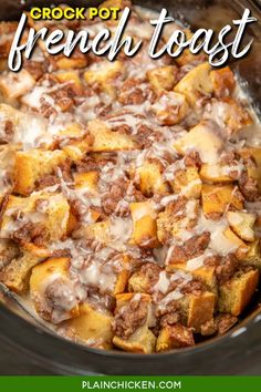 crock pot french toast in a slow cooker with the words crock pot french toast