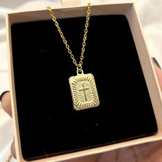 This necklace features a square cross necklace Chain Size - 2mm  Charm: 25 x 17mm This Jewellery comes in a pouch ready for gifting. Upgrade to box here: https://www.etsy.com/uk/listing/1534147075/add-a-gift-box-to-your-order Please contact us if you require any more information. Images in this gallery may appear bigger than they actually are due to different monitor sizes. Please read descriptions properly for sizes and dimensions. We are a dainty silver jewellery shop. Square Cross Necklace, R Square Gold Pendant, Jesus Necklace, Necklace Cross, Square Necklace, Dope Jewelry, Jewellery Shop, Medallion Necklace, Square Pendant, Gold Cross