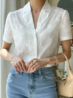 Cotton Tops Designs, Shein Brasil, Fashion Tops Blouse, Trendy Fashion Tops, Casual Day Outfits, Simple Blouse, Mode Casual, Casual Style Outfits, Fashion Tops