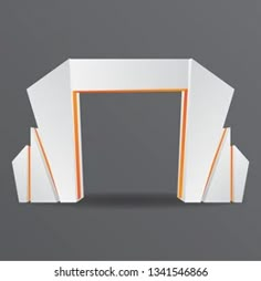 an abstract white arch with orange trim against a gray background