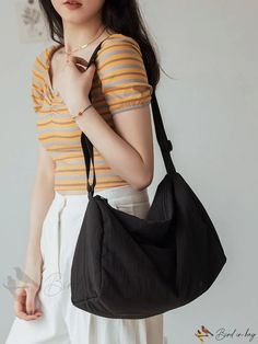 Bird in Bag - Leather Hobo Bag for Adults Casual Black Baguette Crossbody Bag, Black Hobo Bag With Removable Pouch For School, Casual Black Baguette Bag For Everyday Use, Black Baguette Bag With Adjustable Strap For Everyday Use, Casual Black Baguette Bag With Single Shoulder Strap, Black Large Capacity Baguette Bag For Everyday Use, Black Baguette Bag With Large Capacity For Everyday Use, Everyday Black Baguette Bag With Adjustable Strap, Casual Black Hobo Bag For On-the-go