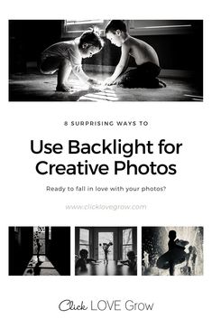 the backlight for creative photos is shown in this black and white photo book cover