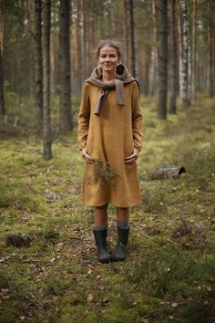 Handmade linen dress. Knee-length long sleeve linen dress | Etsy Linen Dress With Sneakers Winter, Brown Linen Fall Dress, Brown Linen Long Sleeve Dress, Casual Brown Linen Dress For Fall, Casual Long Sleeve Dresses With Natural Dye, Casual Long Sleeve Brown Linen Dress, Beige Linen Dress For Fall, Casual Brown Long Sleeve Linen Dress, Beige Linen Fall Dress