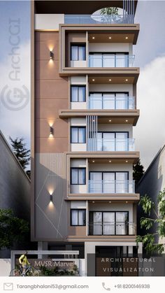 an architectural rendering of a modern apartment building