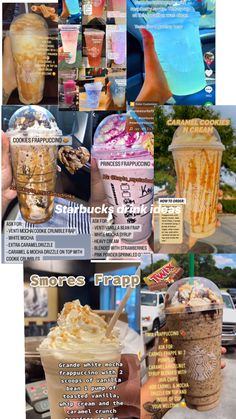 an advertisement for some kind of ice cream in the middle of several different pictures and words