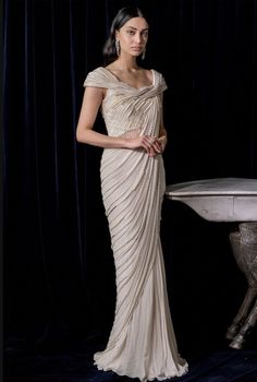 Pearl Saree, Embroidered Gowns, Blue Gowns, Royal Blue Gown, Saree Gowns, Drape Sarees, Gaurav Gupta, Celebrity Gowns, Cocktail Wear