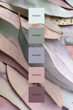 several shades of grey, pink and green on top of each other with leaves in the middle