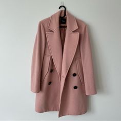 Beautiful Oversized Coat. Has Openings Near Pockets For Cape Style. Very Gently Worn. Excellent Used Condition. Pink Wool Coat For Workwear, Pink Wool Blazer For Workwear, Pink Wool Blazer For Work, Pink Long Sleeve Wool Blazer, Pink Wool Coat With Lapel Collar For Fall, Winter Pink Blazer For Workwear, Pink Blazer With Lapel Collar For Winter, Pink Double-breasted Blazer For Winter, Chic Pink Outerwear With Lapel Collar