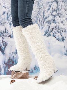 Stay cozy and stylish this winter with our Winter Wonderland Knee-high Boots. These boots feature a warm and soft lining, perfect for cold weather. The back zipper makes them easy to slip on and off, while the knee-high design provides extra coverage. Bring a touch of elegance to your winter wardrobe with these white boots. Color : White Closure Type : Back Zipper Insole Material : Fabric Lining Material : Polyester Outsole Material : PVC Upper Material : Faux Fur Size US Ball Girth Foot Length Winter Boots With Plush Lining For Cold Weather, White Plush Lined Winter Boots, Winter Boots With Plush Lining And Round Toe, White Winter Boots With Plush Lining, White Boots With Plush Lining For Winter, White Plush-lined Boots For Winter, Warm Winter Boots For Cold Weather, White Insulated Winter Boots, White Boots For Cold Weather