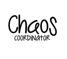 the word chaos is written in black on a white background