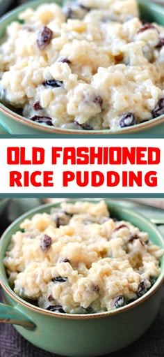 old fashioned rice pudding in a green bowl