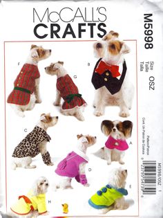 an image of dogs wearing sweaters and vests on the cover of a sewing pattern