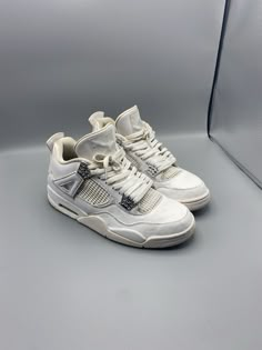 These restored Jordan 4 pure moneys are in great condition with no tears, the toe box was the only thing majorly restored, minor star loss on toe and a bit of chipped paint on silver lace holders. No box Jordan 4 Pure Money, Shoes For Men Sneakers, Chipped Paint, White Jordans, Jordan 4s, Silver Lace, Jordan 4 Retro, Pretty Clothes, Jordan Shoes