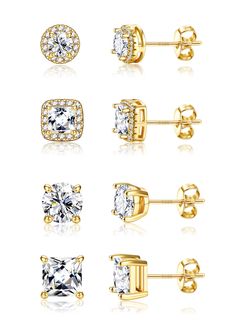 PRICES MAY VARY. Too large ? NO! -------10 MM Classic cubic zirconia earrings too big? Don't worry. Our collection includes 6mm and 8mm cubic zirconia earrings studs, perfect for those who prefer a more elegant and understated look. Whether you're a man or a woman, you'll love the charm of our brilliant cubic zirconia earrings. Simulated Diamond Studs Earrings ------ Each order contains 2 or 4 pairs of stunning cubic zirconia earrings studs. Crafted with AAAAA+ zircon cut and exquisite design, a Studs For Men, Earrings For Sensitive Ears, Halo Earrings Studs, Sterling Silver Stud Earrings, Studs Earrings, Earrings Studs, Cubic Zirconia Earrings, Stud Earrings For Women, Zirconia Earrings