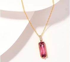 Vault Discoveries Brazilian Pink Tourmaline Pendant, 14k - QVC.com Pink Tourmaline Necklace Gold, Pink Diamond Necklace 1stdibs, Pink Tourmaline Necklace, Tourmaline Pendant, Tourmaline Necklace, Rope Chain, Pink Tourmaline, Diamond Clarity, White Diamonds