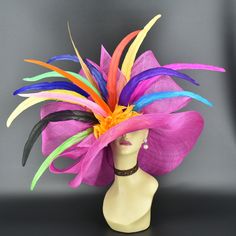 "✿*.Key Features: 100% high quality Sinamay woven material, wide brim with Jumbo bows, feather flower and extra long feathers. It's more beautiful in person! Light and comfortable! Great for Kentucky derby, weddings, Royal Ascot, horse races, cocktails, tea party, or any hat wearing occasion. Hat base size: From front to back appr: 20.5\" (52cm) From left to right appr: 21.25\" (54cm) Wide brim Appr: 7~8\" Head girth: 22.5\" (57cm) , adjustable string inside to make smaller to fit your head. ✿*. Feather Flowers, Green Feathers, Sinamay Hat, Hat Tea Party, Blue Feathers, Horse Races, Sinamay Hats, Hat Wedding, A Hat In Time