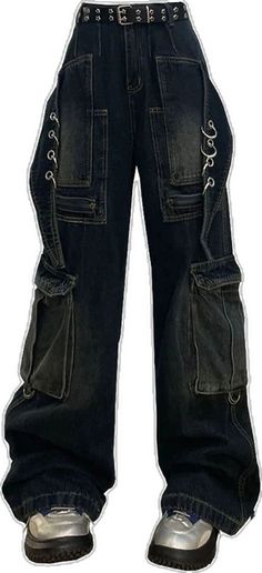 Y2k Cotton Bottoms For Concert, Black Jeans For Concerts With Pockets, Casual Wide Leg Bottoms For Concert, Trendy Jeans For Concert, Casual High Waist Jeans For Concerts, Trendy Jeans For Concerts With Pockets, Baggy Cotton Jeans For Concert, Trendy Jeans With Pockets For Concerts, Casual Distressed Jeans For Concert