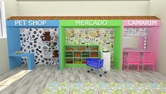 the pet shop is decorated in bright colors