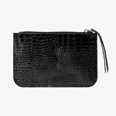 Womens Leather Pouch Makeup bag Clutch bag Leather Black cosmetic bag Coin Organizer purse for handbag Slim Large - Limited edition - Croco embossed 100% Italian calf leather - Black color - Zip fastening along top - Leather pull - Silver color hardware - No fabric lining - 8.3″W x 5.3″H x 0.7″D - Quality dust bag - Authenticity Card Luxury Zipper Pouch Rectangular Bag, Black Handheld Pouch For Daily Use, Black Rectangular Bags With Card Slots, Everyday Bag With Card Slots In Rectangular Case, Daily Use Handheld Coin Purse With Card Slots, Rectangular Bag With Card Slots For Personal Use, Black Leather Rectangular Coin Purse, Daily Use Shoulder Bag Pouch With Card Slots, Travel Handheld Pouch With Card Slots