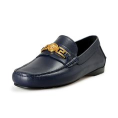 Versace Men's Blue 100% Leather Gold Medusa Car Shoes Loafers Shoes Us 8 It 41 Product Details Retail Value: $890.00 This Is Authentic Versace Men's Blue 100% Leather Gold Medusa Car Shoes Loafers Shoes Sku: Shoes-6807 Country/Region Of Manufacture China Material: 100% Leather Model: Dsu6014s D1vs 1u04v Luxury Blue Business Moccasins, Blue Classic Boat Shoes For Formal Occasions, Blue Calf Leather Loafers For Business, Designer Blue Calf Leather Loafers, Formal Blue Leather Boat Shoes, Classic Blue Leather Boat Shoes, Versace Blue, Car Shoe, Versace Shoes