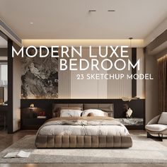 the modern bedroom is sketchup model in adobe and photoshopped to look like an art deco