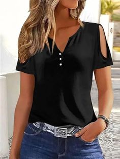 🚚FREE Shipping on orders over $60 ✨ use Code: "Mylook" for Extra Discount at checkout ﻿- 📏Sizing: run a little small 📏 Selling Points 1. Gender: Women's 2. Neckline: V Neck 3. Design: Cut Out 4. Sleeve Length: Short Sleeve Specifications Gender: Women's, Style: Basic, Occasion: Weekend, Daily, Tops Type: T shirt Tee, Neckline: V Neck, Fabric: Polyester, Design: Button, Cut Out, Sleeve Length: Short Sleeve, Elasticity: Micro-elastic, Look After Me: Machine wash, Wet and Dry Cleaning, Washable, Off Shoulder V Neck, Tank Top Sewing Pattern, Outfit With Jeans, Trendy Tank Tops, Simple Tank Tops, Crochet Top Outfit, Pattern Outfits, Summer Tank Dress, Green Plain