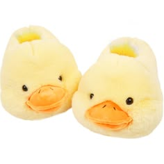 a pair of yellow ducks slippers on top of each other