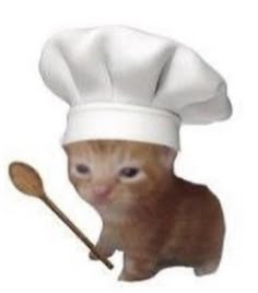 an orange cat wearing a chef's hat and lightsabe