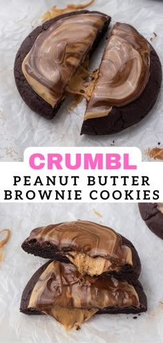 the peanut butter brownie cookies have been cut in half