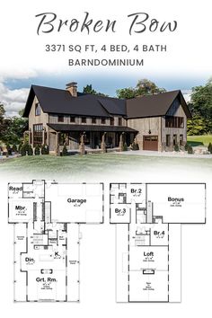 the floor plan for this house is shown with three levels and four bedroom, two bathrooms