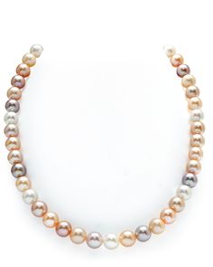 a multicolored pearl necklace on a white background