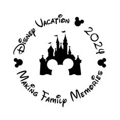 the disney vacation logo is shown in black and white