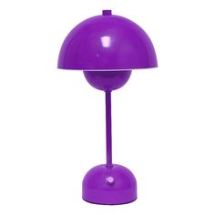 a purple table lamp on a white background