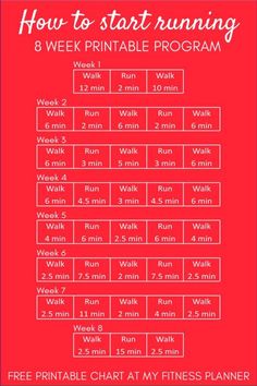 how to start running 8 week printable program for beginners and runners with free printable chart at my fitness planner